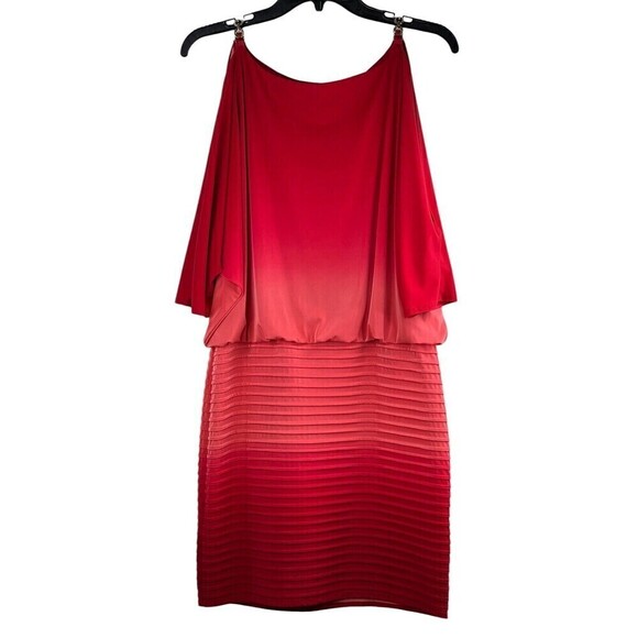 Cache Cold Shoulder Ombre Dress Women Gold Accents Red Orange Midi Size 8 Vtg - Picture 1 of 11